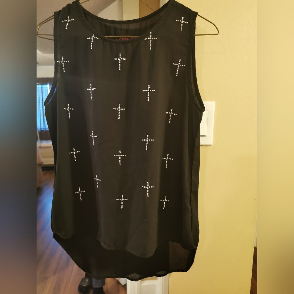 3/$15 Silky tank top w/cross shaped embellishments